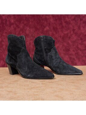 Bernardo Studio Women Black Suede Zip Modern Western Cowboy Ankle Boots sz 8.5